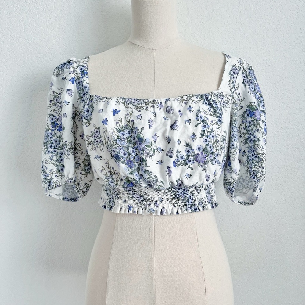 & OTHER STORIES Floral Puff Sleeve Square Neckline Cottagecore Top Size 10 SOLD